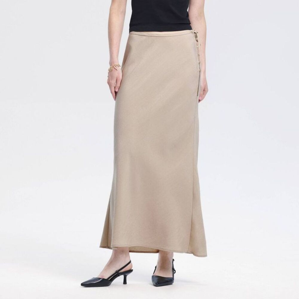 Women's Mid-Rise Side-Tie Woven Maxi Skirt - A New Day Oatmeal S